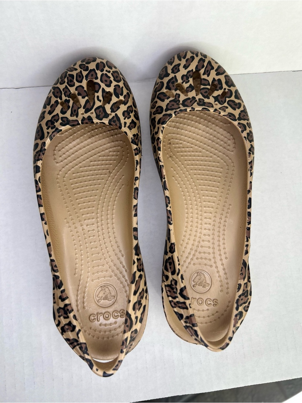 CROCS Leopard Print Ballet Flats - Beige & Black